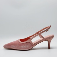 Chaussures à talon chaton en velours rose à bout pointu, escarpins mode slingback pour femme, grandes tailles 34-46, chaussures à talon bas pour femme