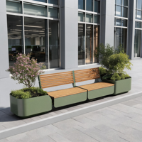 Banc de jardinage mobile moderne en acier avec jardinière intégrée pour parcs, centres commerciaux et aires commerciales