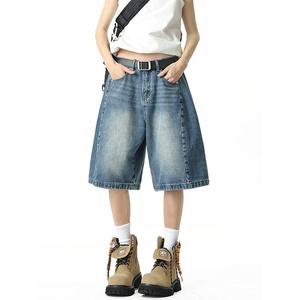 Pantalon décontracté unisexe Jin Jing en velours taille haute respirant, coupe large, style rétro américain, délavé au laser, coupe ample, printemps - Product Image 2