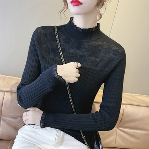 Maglione lavorato a <span class=keywords><strong>maglia</strong></span> a maniche lunghe Versatile <span class=keywords><strong>con</strong></span> finiture <span class=keywords><strong>in</strong></span> <span class=keywords><strong>pizzo</strong></span> Slim Fit autunno e inverno da donna - Product Image 3