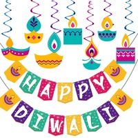 Festival de la lumière indienne Diwali fête toile de fond bannière Happy Diwali bougie lettres drapeau guirlande fête fournitures