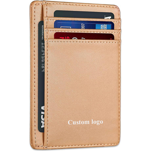 Porte-cartes fin anti-RFID en cuir minimaliste pour femme, portefeuille de poche avant ultra-plat avec blocage RFID, pochette frontale minimaliste - Product Image 1