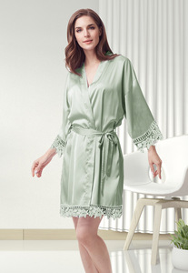 Abito <span class=keywords><strong>da</strong></span> <span class=keywords><strong>donna</strong></span> di alta qualità in tinta unita in raso opaco con pizzo <span class=keywords><strong>da</strong></span> sposa pigiama <span class=keywords><strong>da</strong></span> sposa traspirante taglia XS per l'estate autunno primavera - Product Image 5