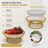 Cesta de Frutas Redonda Moderna em Aço Inoxidável com Bandeja Acrílica Removível, Fácil de Limpar, Armazenamento de Cozinha para Maçãs, Uvas e Outros Frutas