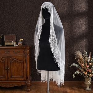 YouLaPan Velo de <span class=keywords><strong>mantilla</strong></span> victoriano con gotas de cristal colgantes, sin peine, accesorio de boda vintage para ceremonia en iglesia V395 - Product Image 4