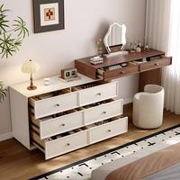 Coiffeuse moderne extensible et éclairée avec commode à tiroirs, grand rangement, finition noyer, pour chambre à coucher – Meilleure vente