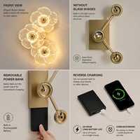 Lampe murale sans fil en verre en forme de fleur, rechargeable, avec batterie externe détachable et fonction de charge inversée, pour chambre à coucher - Stock US