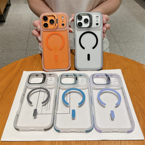 เคสโทรศัพท์แบบใสพร้อมขาตั้งแม่เหล็กสำหรับ iPhone 17 16 15 14 Pro Max  ฝาหลัง PC  ขอบกันกระแทกแบบด้าน  ดีไซน์ไล่เฉดสี - Product Image 1