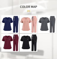 Ensemble de Blouses Médicales Personnalisées à Col en V en Polyester et Spandex pour Femmes, Vente en Gros, Marque Privée, Uniformes de Mode pour Infirmières, Hôpital