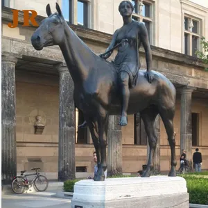 Outdoor life size bronze metal big horse with sex girl statue