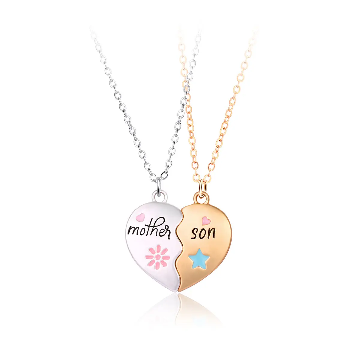 Mode Soleil et Étoile Coeurs Pendentif Mère et Fils Collier Pour Femmes Hommes Cadeaux CL356