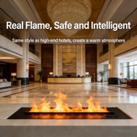 Cheminée à vapeur intégrée moderne avec flammes multicolores, télécommande et arrêt automatique pour salon, hall d'hôtel ou resort