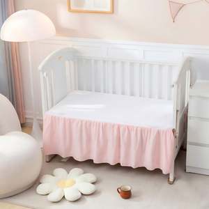 Pinch Pleat <b>Baby</b> Crib Bedding Set 3PCs Boho Crib <b>Comforter</b> Set Pink Include Quilted <b>Comforter</b> Crib Skirt and Sheet - Product Image 3
