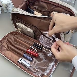 Women's New Arrival PVC Cosmetic <b>Bag</b> Zipper Closure <b>Large</b> Capacity Waterproof <b>Makeup</b> Brush Storage Canvas Material Custom Logo - Product Image 3