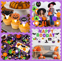 Joyeuses Fêtes d'Halloween : Assiettes, Gobelets, Serviettes, Nappe, Drapeau, Décorations de Gâteau, Ballons et Autres Fournitures à Thème Sorcière, Chauve-souris, Fantôme, Citrouille, Araignée