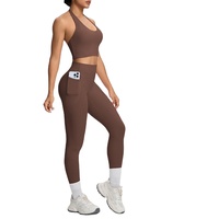 Tank Top Halter-neck Warna Solid Baru dengan Saku, Set Pakaian Yoga - Set Olahraga Dua Potong Wanita untuk Lari dan Kebugaran