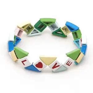 Comlor pulseira de arco-íris, bracelete de metal colorido esmalte arco-íris e miyuki tila