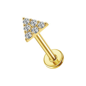 Lotus Wholesale Bijou de piercing pour l'oreille en or massif 14 carats véritable avec zircon, forme papillon, vis à filetage interne, type labret - Product Image 4