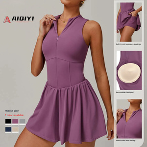9094 nuage sens faux deux col montant robe course en plein air anti-dérapant bas a-ligne jupe jupe Tennis jupe - Product Image 4