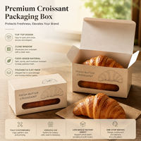 Boîte à croissants en papier kraft avec couvercle rabattable, matériaux recyclés, revêtement UV, fenêtre transparente, qualité alimentaire, emballage cadeau pour boulangerie