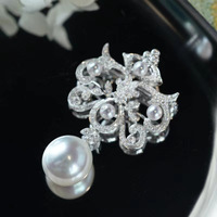 10-11mm Edison Pearl Dangling Brooch Regal Vintage 4 Perles Naturelles Filigrane Artistry Entièrement S925 Silver Heirloom