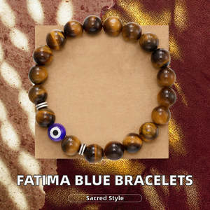 Fatima Blue Geometric <b>Beaded</b> <b>Bracelet</b> Natural Stone Agate Religious Unisex Anniversary Gift - Product Image 2