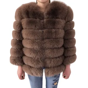 2022 Winter Warm Plus Size Fur Jacket Real Brown Silver Fox Fur Coat For Ladies
