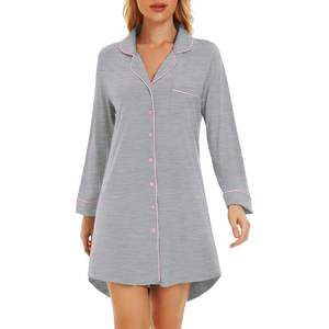 Chemise de nuit personnalisée pour femme en viscose de bambou, manches longues, boutonnée, douce et rafraîchissante, tailles S-XXL - Product Image 1