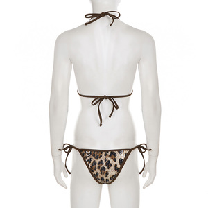 ชุดบิกินี่เซ็กซี่ลายเสือดาวประดับเลื่อมแบบ Y2K ทรงสามเหลี่ยมดันทรง สายผูกคอ ช่วงบนเหนือเข่า แบบ 2 ชิ้น เหมาะสำหรับใส่ไปทะเล - Product Image 6