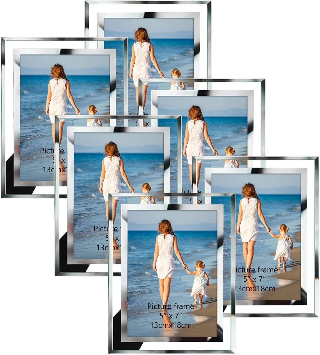 Marco DE FOTOS decorativo 4x6 "5x7" 8 "x 10" Espejo de cristal con soporte de foto plateado con borde de cristal brillante para mesa de escritorio