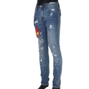2025 Design di ultima generazione da uomo in <span class=keywords><strong>Jeans</strong></span> stile dritto Splash Wash ricamo strass tessuto traspirante stampa modello di magazzino di vendita - Product Image 2