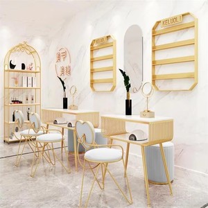 Vente directe d'usine d'un ensemble table et chaises <span class=keywords><strong>de</strong></span> salon <span class=keywords><strong>de</strong></span> manucure en marbre doré et léger pour les ongles - Product Image 1
