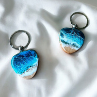 Porte-clés personnalisé en résine et bois, motif vague de plage, fait main, souvenir et cadeau promotionnel en gros
