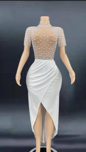 NOVANCE Y2390 Commerce Прямая поставка жемчужные элегантные платья подружки невесты с коротким рукавом и разрезом спереди комплект из 2 предметов белое длинное свадебное платье - Product Image 4