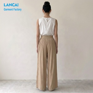 <span class=keywords><strong>Pantalon</strong></span> Palazzo Plissé Taille Haute Ample et Fluide pour <span class=keywords><strong>Femme</strong></span>, Respirant, Idéal Été, Fabrication OEM Personnalisée - Product Image 4