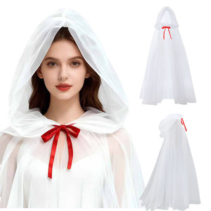 Cape à capuche en maille taille unique avec nœud rouge, accessoire de costume de sorcière, pour cosplay, fête et scène - Product Image 1