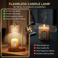 Chauffe-bougie à intensité variable avec minuterie, lampe électrique pour fondre la cire, chauffe-bougie sans flamme à hauteur réglable, design rétro en verre et bois