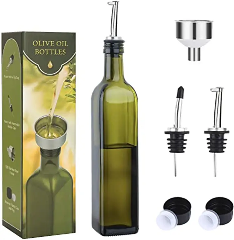 Dispensador de aceite de oliva de vidrio transparente, y embudo botella con vertedor, jarra de aceite de oliva para contenedor de aceite de cocina, 17oz