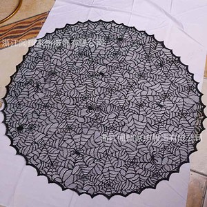 Halloween Spider Web <b>Tablecloth</b> Round <b>Black</b> Hollow Lace Warp Knitted Party Decoration Cloth Indoor Polyester - Product Image 2