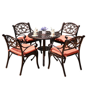 Outdoor Aluminum <b>Table</b> Set 4 Seater Round Traditional Design Weather Resistant Patio Furniture for Garden Balcony Villa - Product Image 1