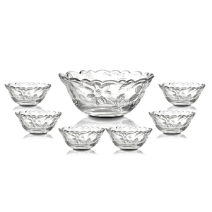 Ensemble de 7 bols à salade gravés Lily Rose <span class=keywords><strong>Daizy</strong></span> Morning-Glory bols en dentelle de verre pour le dîner Desserts alimentaires Snacks Noix Soupe Fruits - Product Image 1