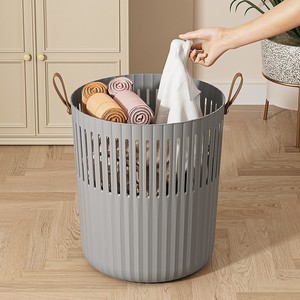 <span class=keywords><strong>Cestino</strong></span> Organizzatore Moderno <span class=keywords><strong>Grigio</strong></span>, Contenitore Rotondo in Plastica con Manici Morbidi per <span class=keywords><strong>Bagno</strong></span>, Dormitorio, Soggiorno - Product Image 6