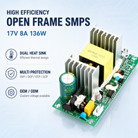 Module d'alimentation CC 17V 8A 136W à entrée unique, carte nue SMPS pour la sécurité CCTV, les alarmes, les moniteurs, les appareils de communication et l'industrie