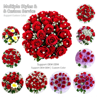Bouquet de fleurs artificielles éclatantes avec roses rouges floquées, fleurs mélangées pour mariage, centre de table, décoration de fête et de vacances