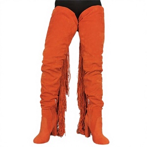Women's Winter Over-the-Knee Western Flock <b>Boots</b> Tassels Fringes Chunky Heels ZIP Closure Anti-Slippery Lighted Features - Product Image 2
