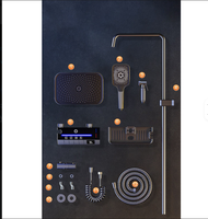 Ensemble de douche thermostatique numérique gris anthracite à touches piano, moderne, en aluminium, avec affichage LED de la température de l'eau, douche pluie 4 fonctions