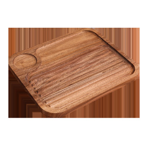 Bandeja de Madera de Acacia con Ranuras, Bandeja de Madera Maciza para Desayuno, Filetes, Pizza, Tabla de Cortar para el Hogar - Product Image 1