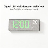 Horloge murale numérique intelligente avec télécommande LED électronique de 15 pouces, affichage de la température, de la date, du jour et du calendrier, pour salon, bureau, table
