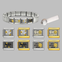 Bracelet à breloques italien en acier inoxydable argenté 9 mm, motif Smiley Emoji avec message positif, ensemble DIY interchangeable, vente en gros