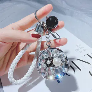 Dames Creative Crystal Strass Compact Make-Up Spiegel Sleutelhanger Meisjes Gift Sleutelhanger Trendy Handtas Charm Hanger Voor Vrouwen